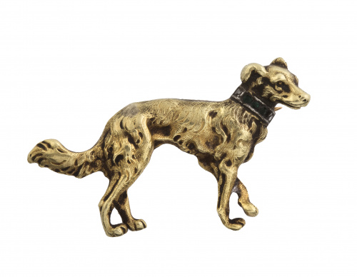 Broche de pp S. XX de perro Border Collie en oro amarillo d