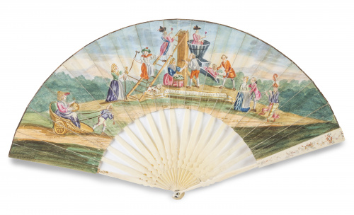 Abanico con país de vitela montada a la inglesa y pintado, 