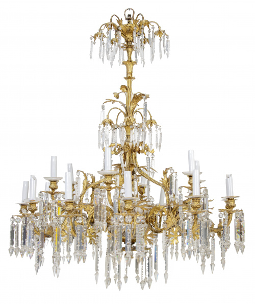 Lámpara en bronce dorado y cristal tallado.Francia, S. XI