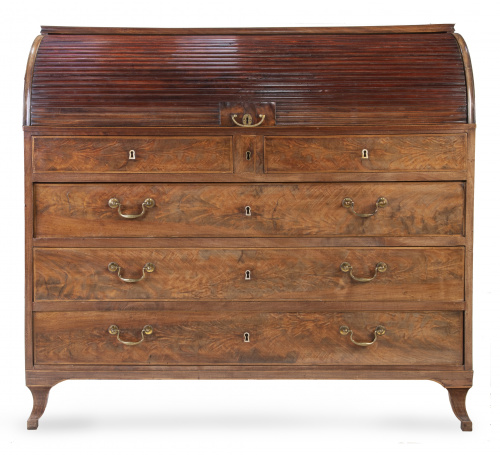 Bureau de tambor Jorge III de madera de palma de caoba y ca