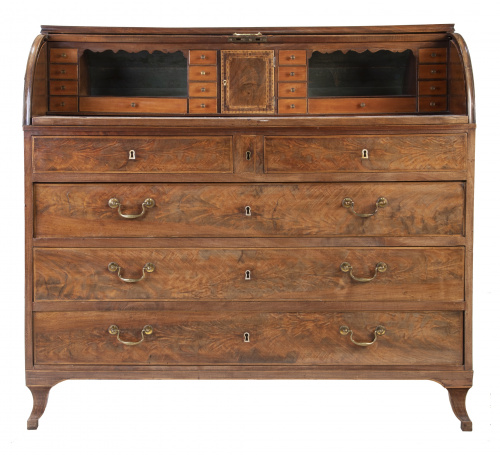 Bureau de tambor Jorge III de madera de palma de caoba y ca