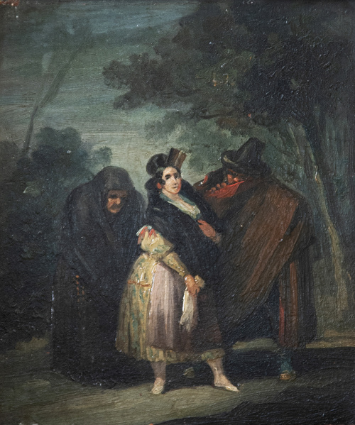 ESCUELA ESPAÑOLA, SIGLO XIXMajos y anciana sobre un paisa