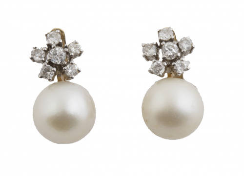 Pendientes tu y yo con flor de brillantes superior y perla 