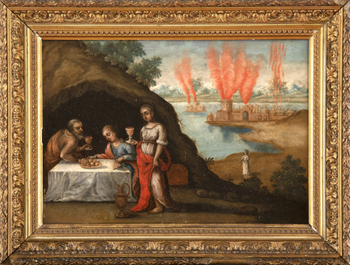 ESCUELA COLONIAL, SIGLO XVIIILot y sus hijas, al fondo el