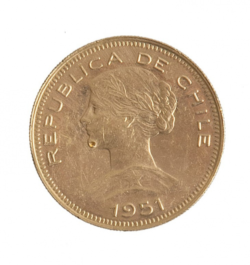 Moneda de 100 pesos de la República de Chile 1951