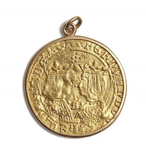 Moneda doble Excelente de Sevilla en oro con marco