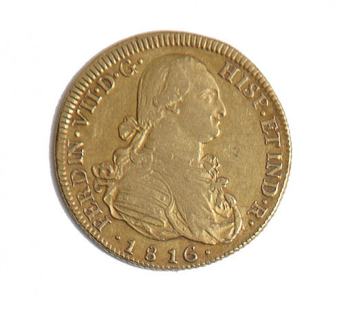 Moneda de 8 escudos de oro de Fernando VII.1816. NI.S.F.J.