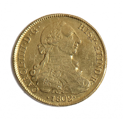 Moneda de 8 escudos de oro de Carlos IV.1802. NI. S. J.J
