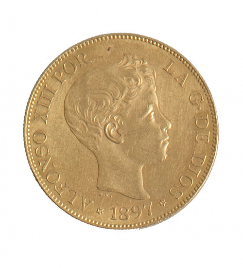 Moneda de oro de 100 ptas de Alfonso XIII. 1897.