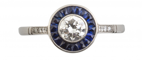 Sortija de ojo de perdiz estilo Art-Decó con brillante cent