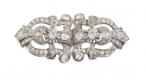 Conjunto de brazalete y broches de brillantes Art-Decó con 