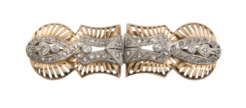 Conjunto de brazalete y broches de brillantes Art-Decó con 