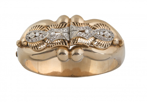 Conjunto de brazalete y broches de brillantes Art-Decó con 