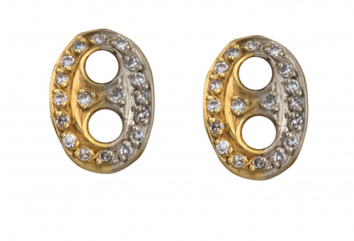 Pendientes de brillantes en pieza de calabrote de oro bicol