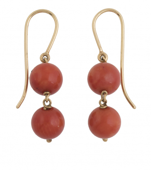 Pendientes largos con dos cuentas de coral colgantes de gan