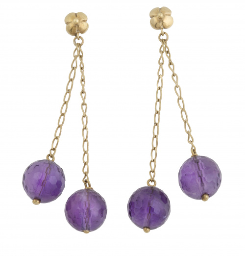 Pendientes largos con dos cuentas de esferas facetadas de a