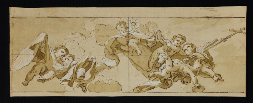 ESCUELA ESPAÑOLA, SIGLO XVIII. Angeles niños portando cust