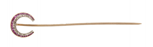 Alfiler de corbata Art-Decó en forma de herradura de rubíes