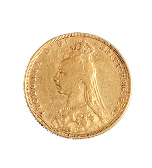 Moneda de una libra de la Reina Victoria en oro. 1889.