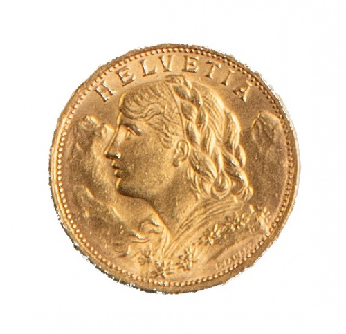 Moneda de 20 Francos suizos de oro.1927