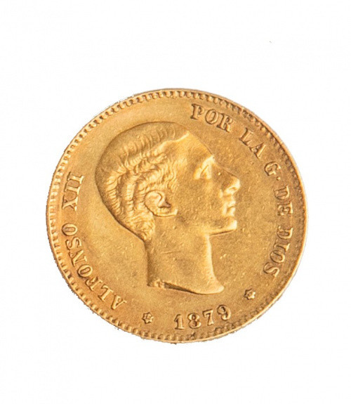 Moneda de 25 ptas de oro de Alfonso XII.1879.FM. M.