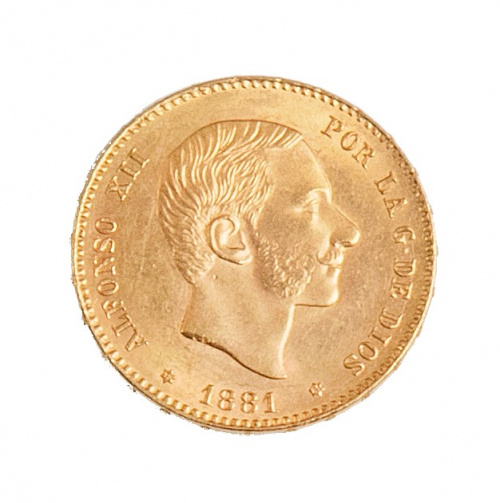 Moneda de 25 ptas de oro de Alfonso XII.1881.MS. M.