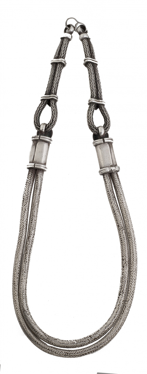 Cadena leontina de doble cordón en plata de pp. S. XX