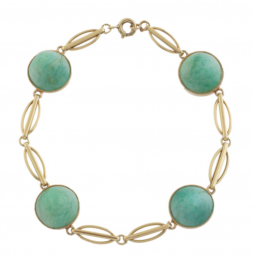 Pulsera articulada Art-Decó con cuatro cabuchones elevados 