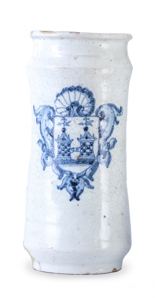 Bote de farmacia de cerámica esmaltada en azul de cobalto, 