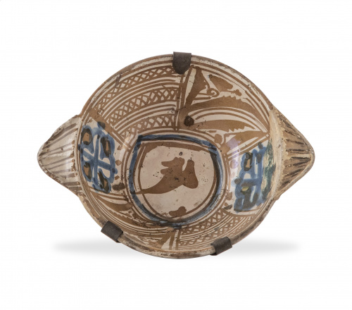 Escudilla de orejas de cerámica esmaltada de reflejo dorado