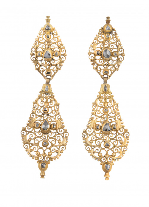 Conjunto de pendientes y broche portugueses S. XVIII de fil
