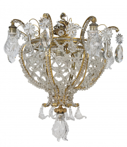 Lámpara de techo de cristal transparente tallado y bronce d