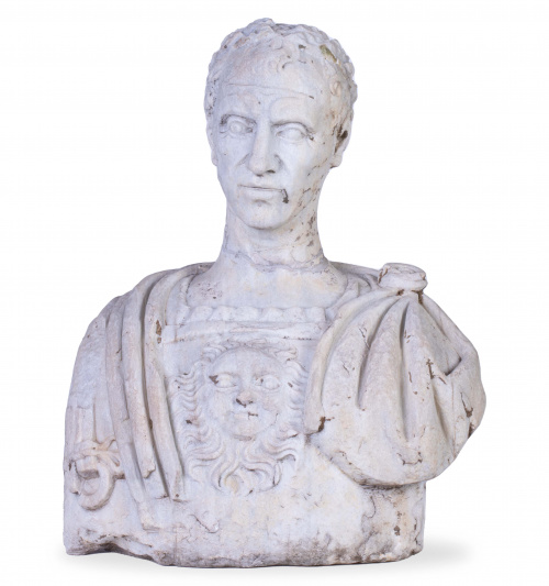Busto de emperador romano en piedra tallada.S. XIX.