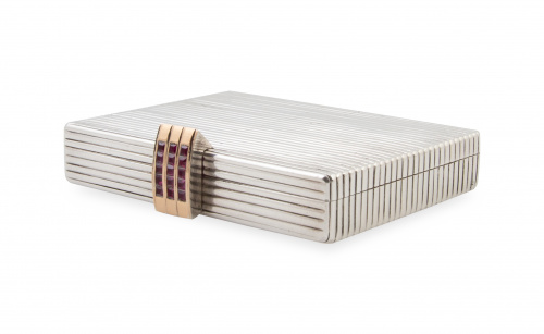 Vanity case Art-Decó en plata y vermeille con decoración ga