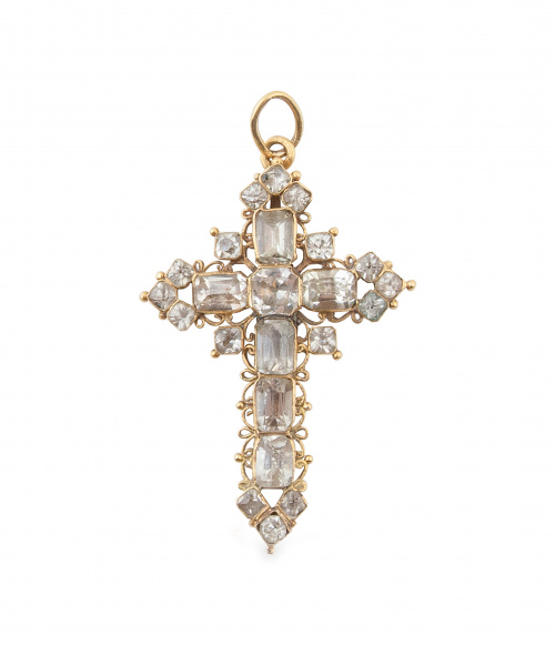 Cruz colgante S. XVIII-XIX con cristales de roca tallados y