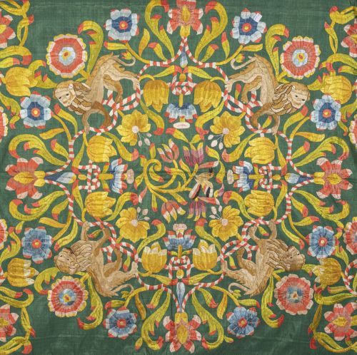 Colcha en seda bordada a doble cara con hilos de color deco