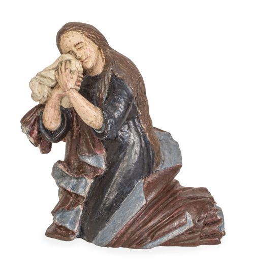 Magdalena penitente.Figura en barro cocido y policromada.