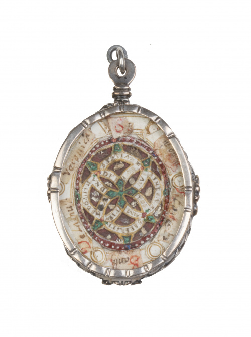 Relicario con marco de plata a cordoncillo con dos vitrales