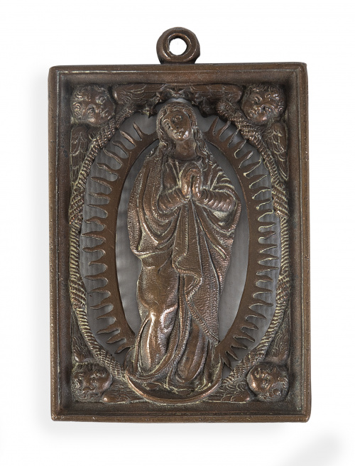 Placa devocional de bronce calado con la Inmaculada.Españ