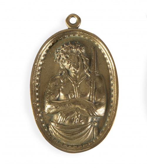 Placa devocional de bronce dorado con Cristo atado.España
