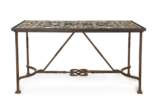 Tapa de mesa rectangular con trabajo de piedras duras de es