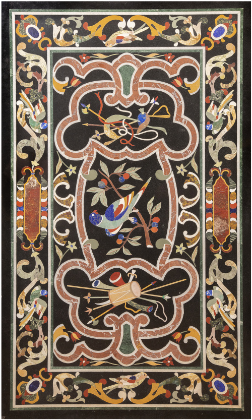 Tapa de mesa rectangular con trabajo de piedras duras de es