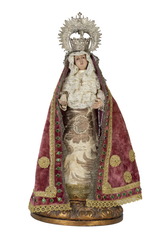 Virgen Dolorosa.Imagen vestidera en madera tallada con ve