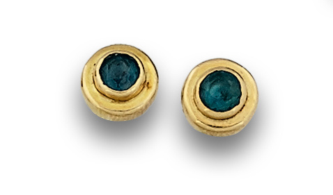 Pendientes circulares con topacio azul en botón de oro de 1