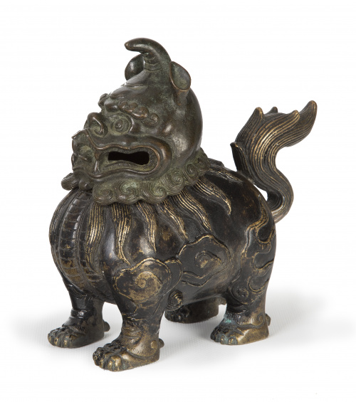 Incensario de perro de foo en bronce.China, S. XIX.      