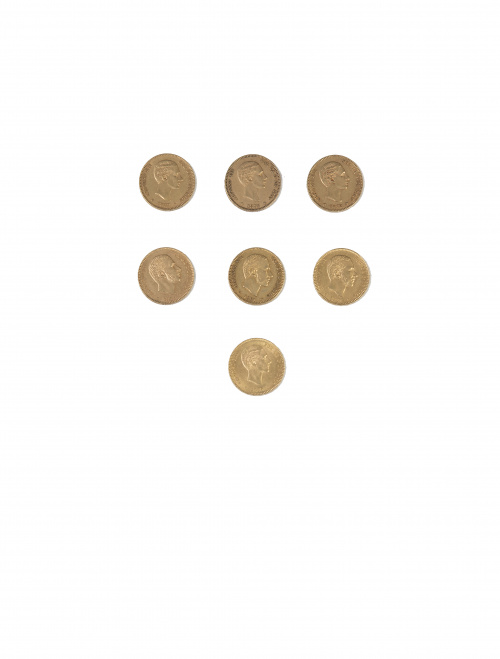 Conjunto de 7 monedas de 25 ptas de Alfonso XII de diferent