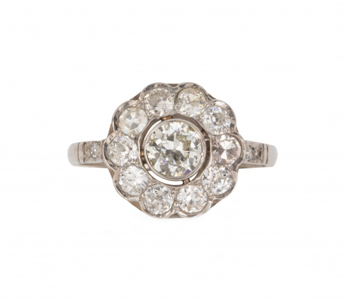 Sortija rosetón de brillantes estilo Art-Decó con brillante