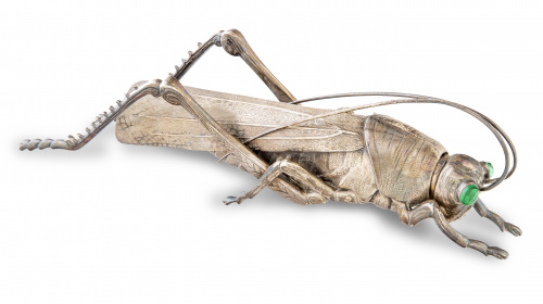 Botella con forma de saltamontes época Jorge V de plata y c