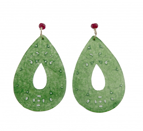 Pendientes largos en forma de gran lágrima, de jade con dec