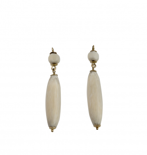 Pendientes largos de marfil estilo Art-Decó con gran gota q